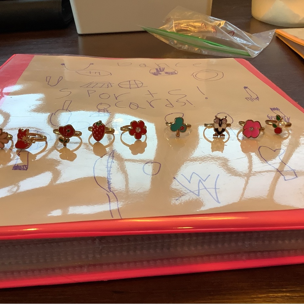 Colorful Flower and Heart Rings Set